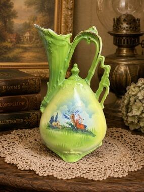 Vintage Czechoslovakia Porcelain Ewer Pitcher  Art Nouveau Cottagecore Vase
